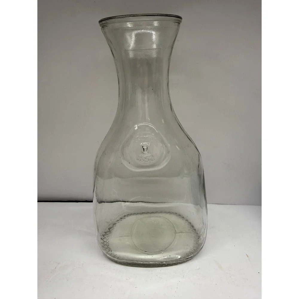 Vintage Style Clear Glass Carafe Decanter Since 1852 Embossed Seal WideBase 1.5L